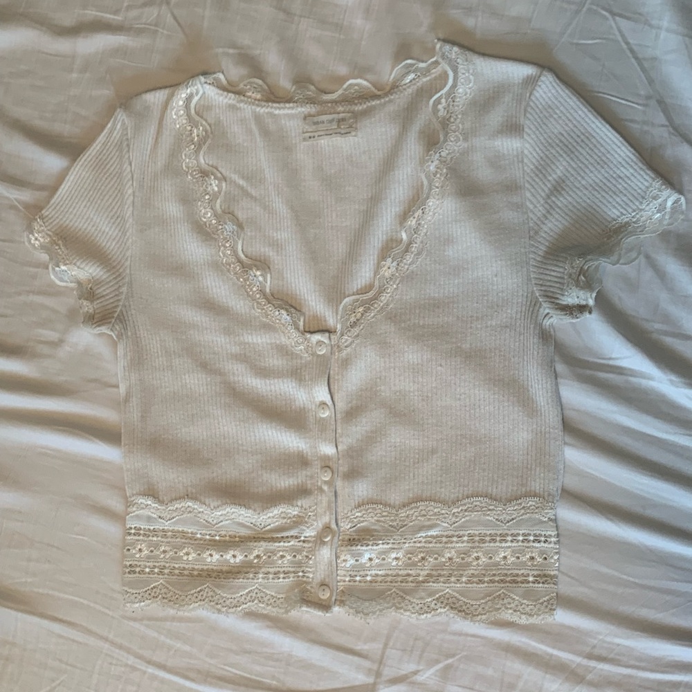Urban Outfitters Darcy lace trim button-up crop top